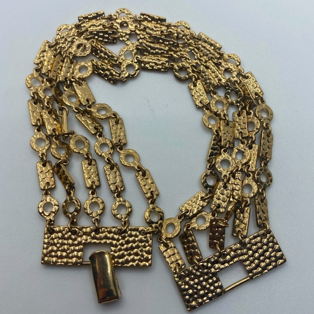 Vtg Napier Gold Tone Circle Rectangle Link 5 Row Chain Bracelet 7.5” L / 1.1” W